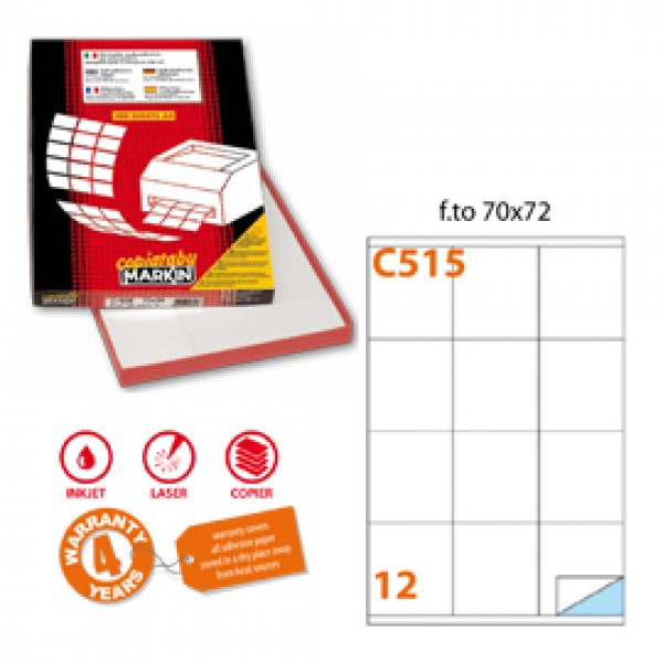 Etichetta adesiva C/515 bianca 100fg A4 70x72mm (12et/fg) Markin