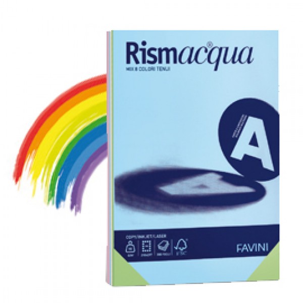 Carta RISMACQUA 140gr A4 200fg mix 5 colori FAVINI