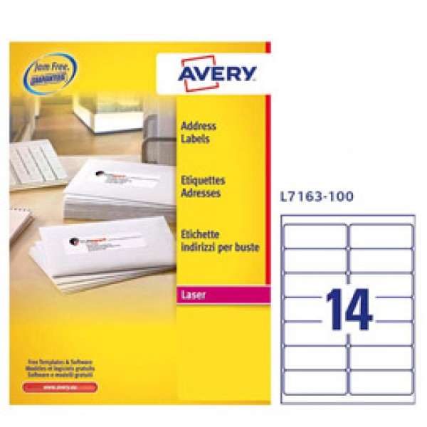 Etichetta adesiva L7163 bianca 100fg A4 99,1x38,1mm (14et/fg) Avery