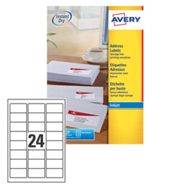 Etichetta adesiva J8159 bianca 25fg A4 63,5x33,9mm (24et/fg) inkjet Avery