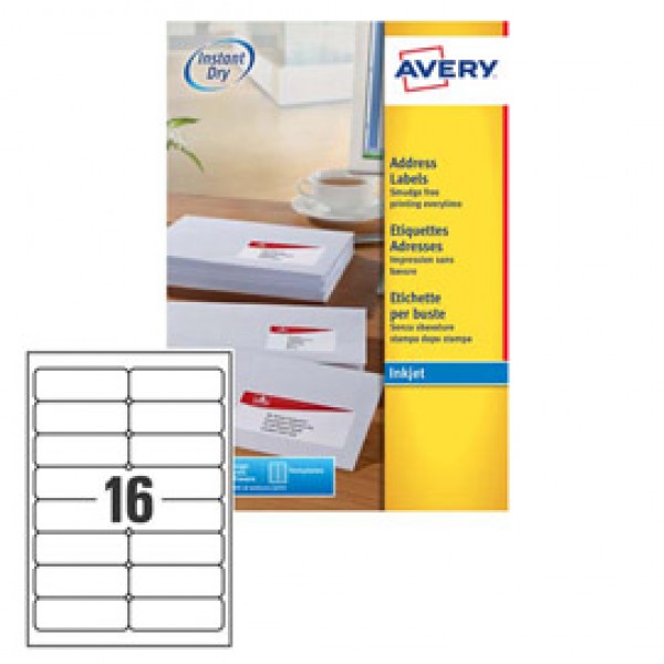 Etichetta adesiva J8162 bianca 25fg A4 99,1x33,9mm (16et/fg) inkjet Avery