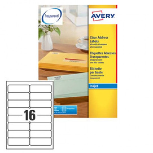 Poliestere adesivo J8562 trasparente 25fg A4 99,1x34mm (16et/fg) Inkjet Avery