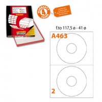 Etichetta adesiva A/463 bianca 100fg x CD Ø117,5mm foro41mm (2et/fg) Markin
