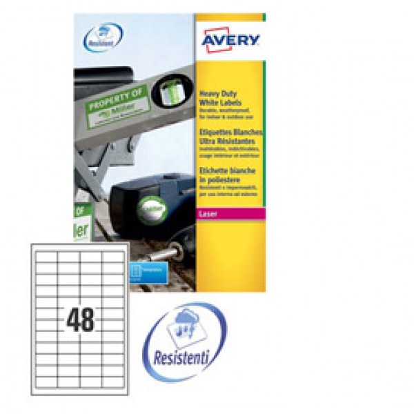 Poliestere adesivo L4778 bianco 20fg A4 45,7x21,2mm (48et/fg) laser Avery