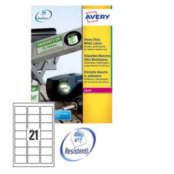 Poliestere adesivo L7060 bianco 20fg A4 63,5x38,1mm (21et/fg) laser Avery