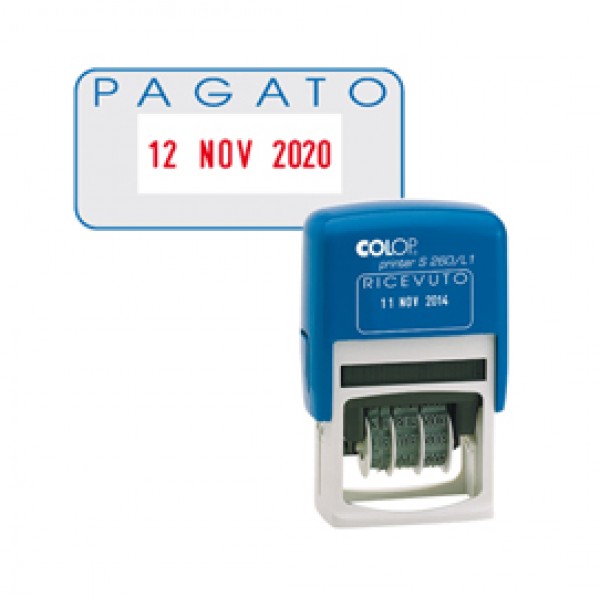 Timbro S260/L2 DATARIO + PAGATO 4mm autoinchiostrante COLOP