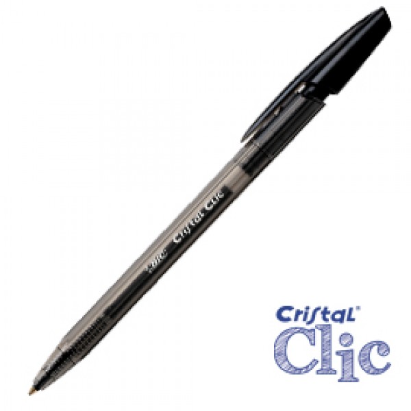 Scatola 20 penna sfera scatto CRISTAL® CLIC medio 1,0mm nero BIC®