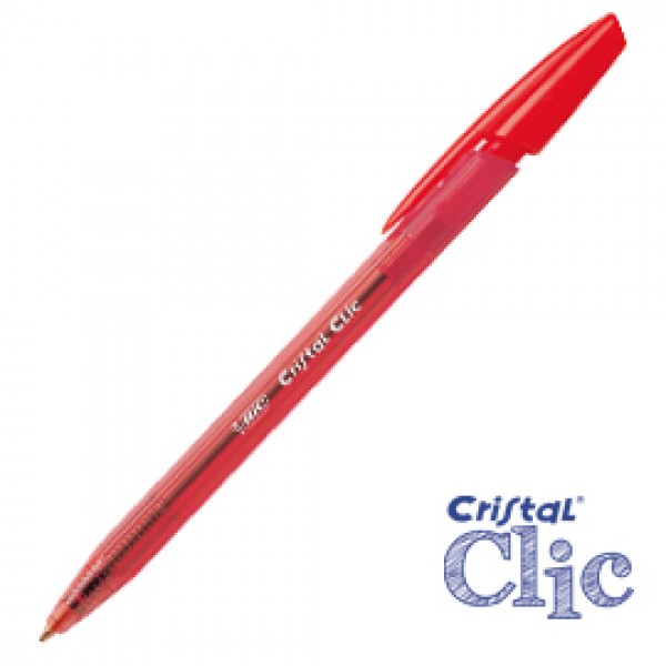 Scatola 20 penna sfera scatto CRISTAL® CLIC medio 1,0mm rosso BIC®