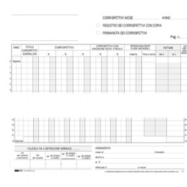 REGISTRO PRIMA NOTA IVA CORRISPETTIVI 29,7X23 13/13 FG AUTORIC. E2104A