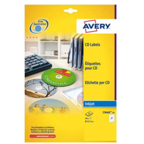 Etichetta adesiva C9660 bianca glossy CD/DVD 25fg A4 Ø117mm (2et/fg) inkjet