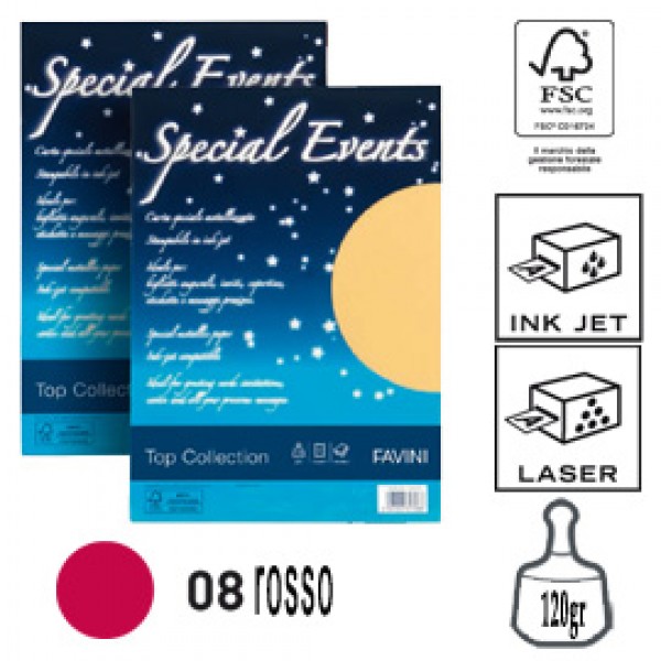 Carta metallizzata SPECIAL EVENTS A4 20fg 120gr rosso FAVINI