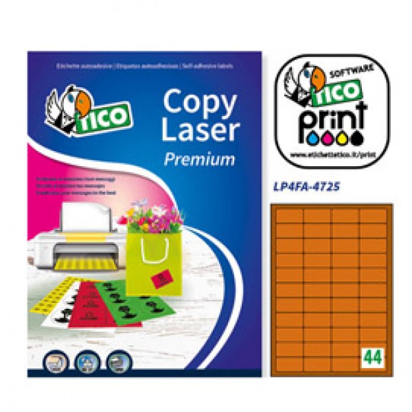 Etichetta adesiva LP4F arancio fluo 70fg A4 47,5x25,5mm (44et/fg) Tico