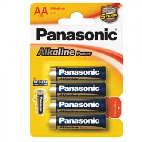 BLISTER 4 PILE STILO ALKALINE AA 1,5V PANASONIC