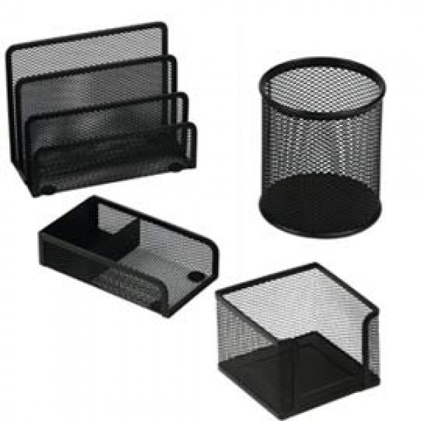 Set scrivania 4 accessori in rete metallica nero 1424 LEBEZ