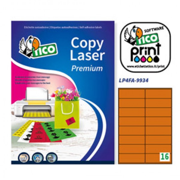 Etichetta adesiva LP4F arancio fluo 70fg A4 99,1x34mm (16et/fg) Tico