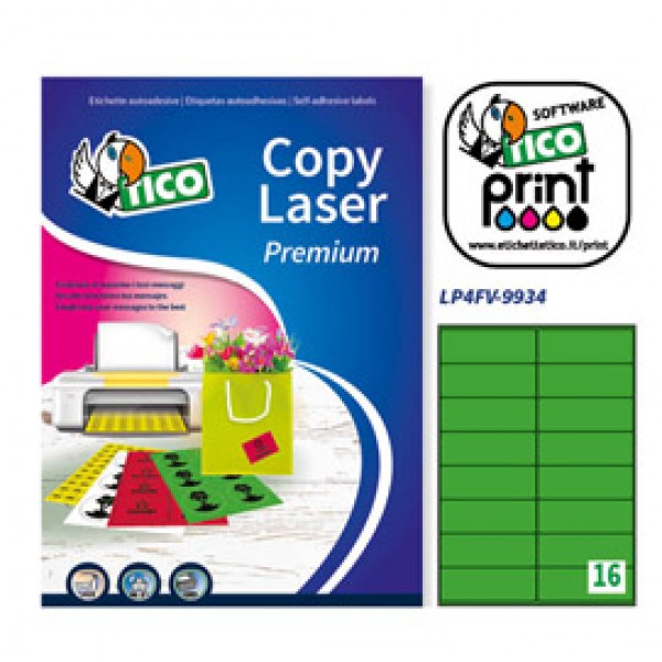 Etichetta adesiva LP4F verde fluo 70fg A4 99,1x34mm (16et/fg) Tico