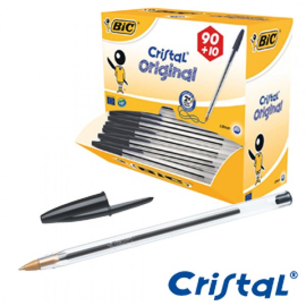 Dispenser value pack 90+10 penna sfera CRISTAL® medio 1,0mm nero BIC®