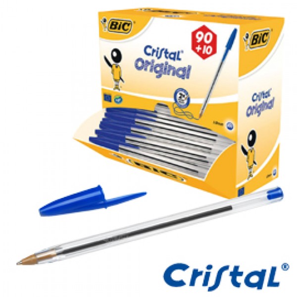 Dispenser value pack 90+10 penna sfera CRISTAL® medio 1,0mm blu BIC®