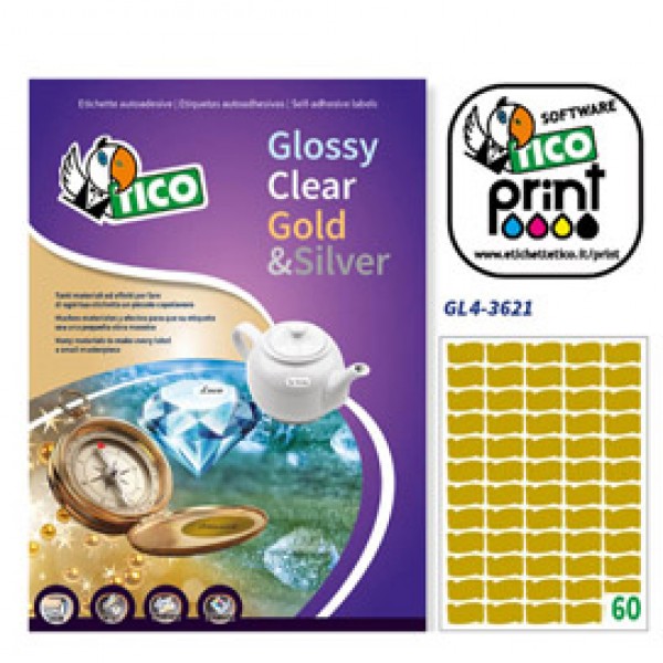 Etichetta adesiva GL4 ovale oro satinata 100fg A4 36x21mm (60et/fg) Tico