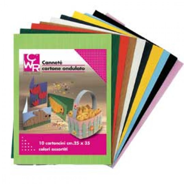 SET 10FG CARTONCINO ONDULATO 25X35CM CANNETE' colori assortiti CWR