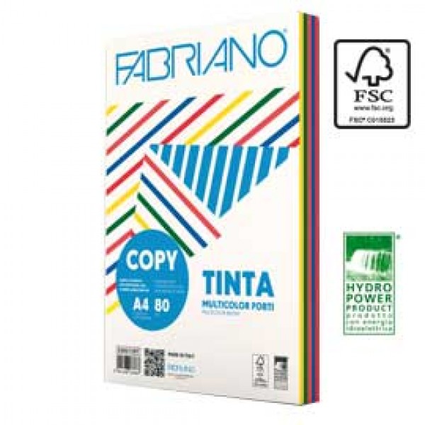 CARTA COPY TINTA MULTICOLOR A3 80gr 250fg mix 5 colori tenui FABRIANO