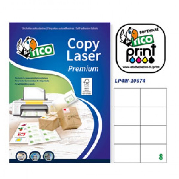 Etichetta adesiva LP4W bianca 100fg A4 105x74mm (8et/fg) Laser Tico