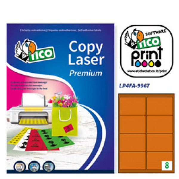Etichetta adesiva LP4F arancio fluo 70fg A4 99,1x67,7mm (8et/fg) Tico