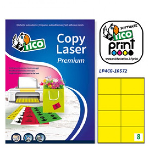 Etichetta adesiva LP4C giallo opaco 70fg A4 105x72mm (8et/fg) Tico