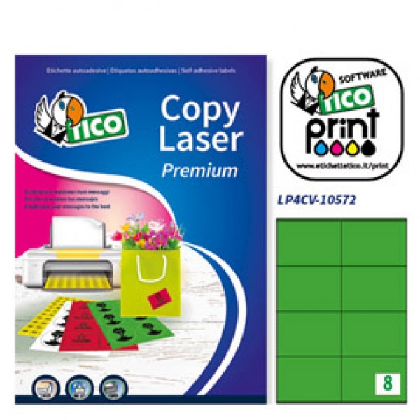 Etichetta adesiva LP4C verde opaco 70fg A4 105x72mm (8et/fg) Tico