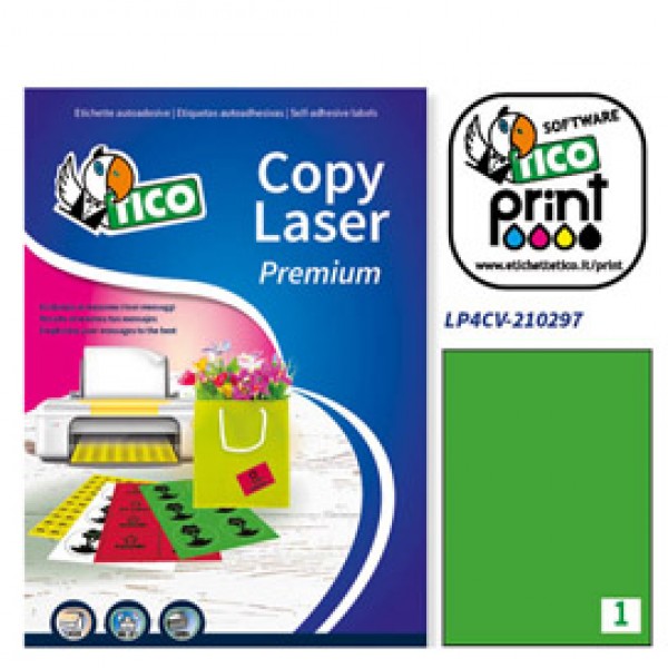 Etichetta adesiva LP4C verde opaco 70fg A4 210x297mm (1et/fg) Tico