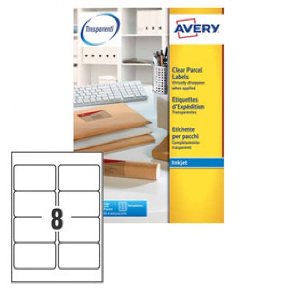 Poliestere adesivo J8565 trasparente 25fg A4 99,1x67,7mm (14et/fg) inkjet Avery