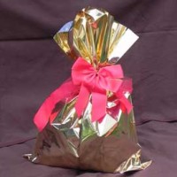 50 BUSTE REGALO IN PPL METAL LUCIDO 16x25cm ORO senza patella adesiva