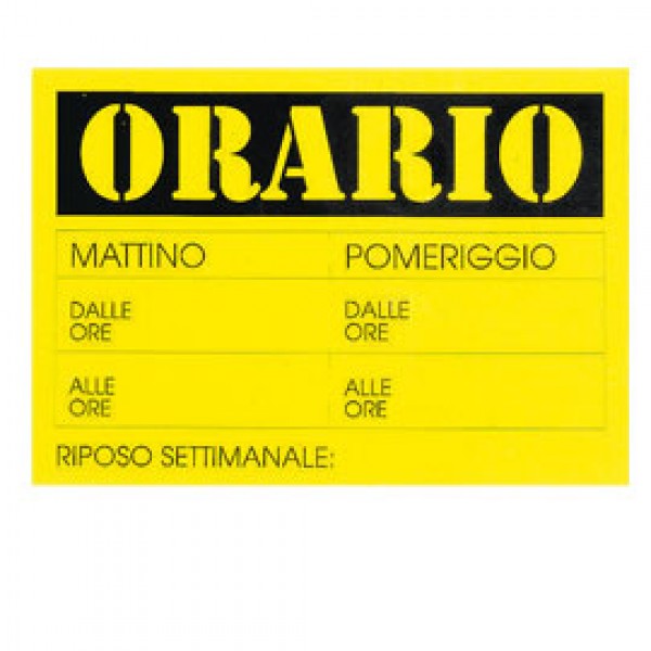 CARTELLO IN CARTONCINO 'ORARIO dalle..alle..' 23x32cm CWR 315/13