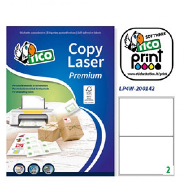 Etichetta adesiva LP4W bianca 100fg A4 200x142mm (2et/fg) Laser Tico