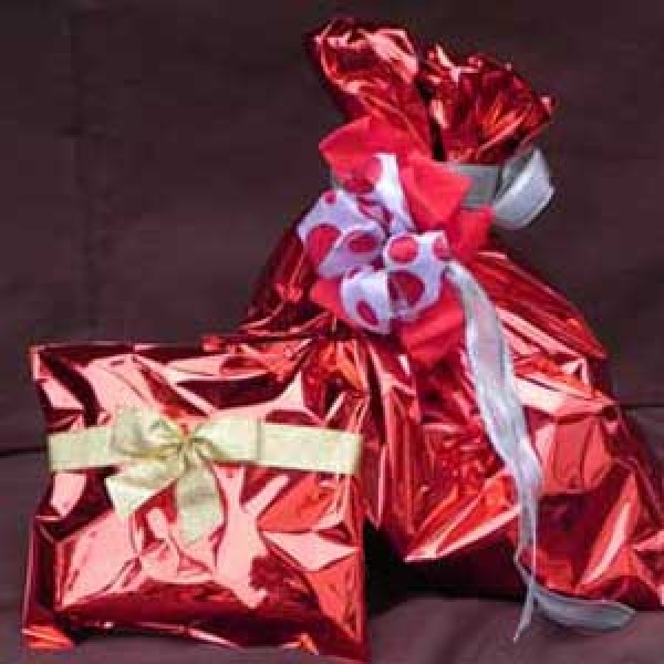 25 BUSTE REGALO IN PPL METAL LUCIDO 40x60cm ROSSO senza patella adesiva