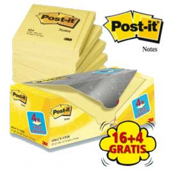 VALUE PACK 16+4 BLOCCO 100fg Post-it®Giallo Canary™ 76x76mm 72GR 654CY-VP20