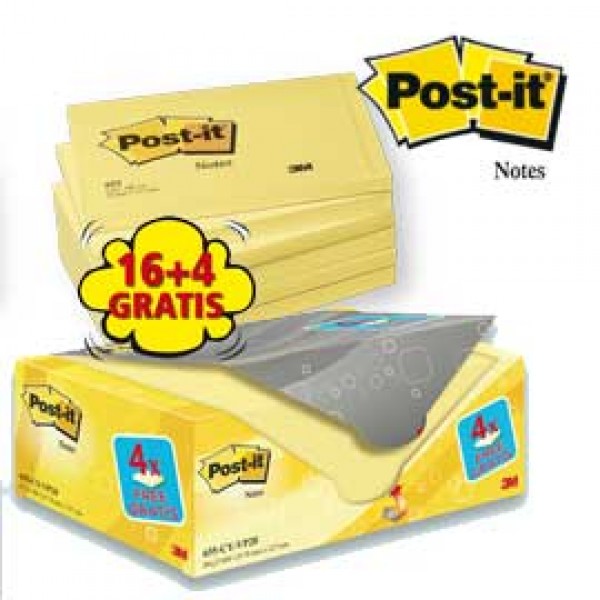VALUE PACK 16+4 BLOCCO 100fg Post-it®Giallo Canary™ 76x127mm 72GR 655CY-VP20