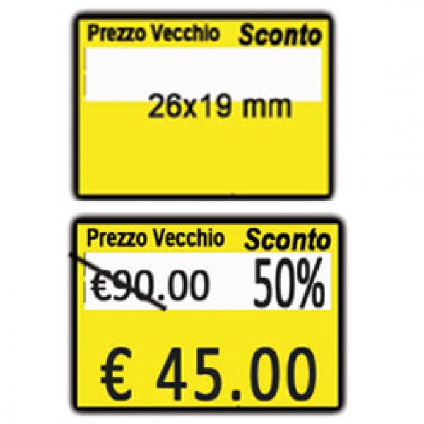 PACK 10 ROTOLI 600 ETICH. 26x19mm "Taglio prezzo..." GIALLO PERM. Printex