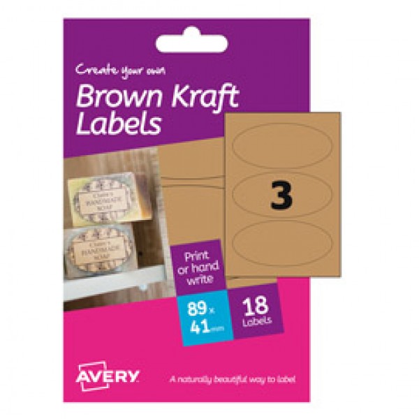 Etichetta adesiva HBK03 in kraft ovali 6fg A6 41x89mm (3et/fg) inkjet Avery