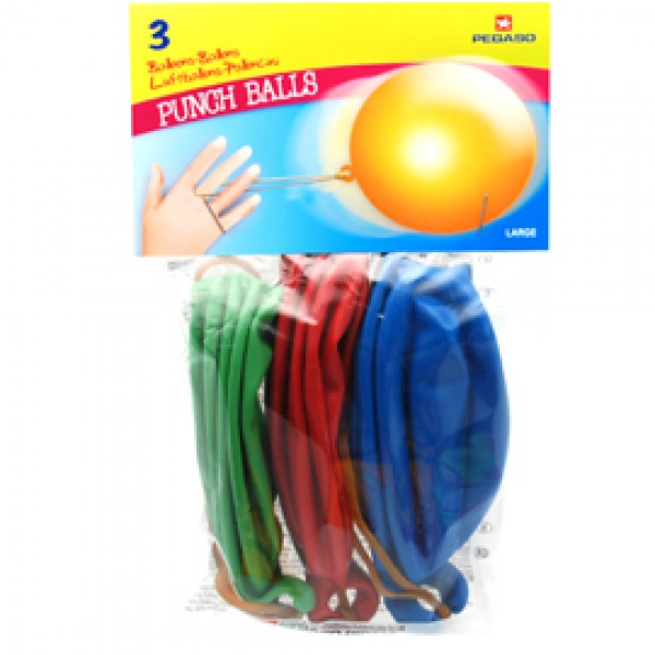 BUSTA 3 PALLONCINI PUNCH BALL C/IMPUGNATURA IN GOMMA COLORI ASSORTITI PEGASO