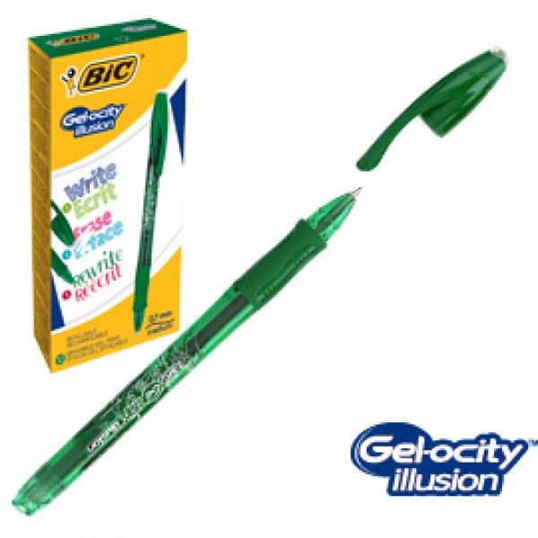 Scatola 12 penna sfera gel cancellabile GELOCITY ILLUSION 0,7mm verde BIC