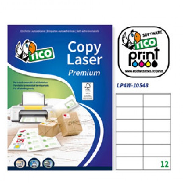 Etichetta adesiva LP4W bianca 100fg A4 105x48mm (12et/fg) Laser Tico