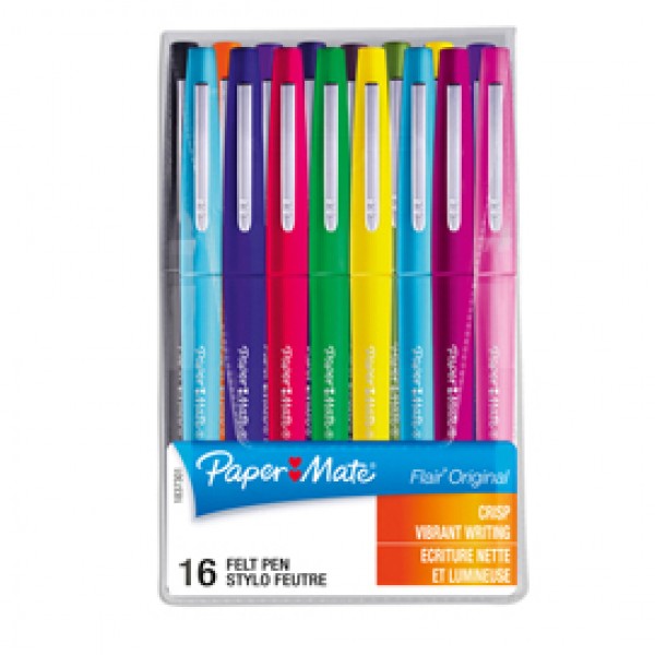 Astuccio set 16 pennarelli 2 x colori assortiti Flair Nylon Papermate