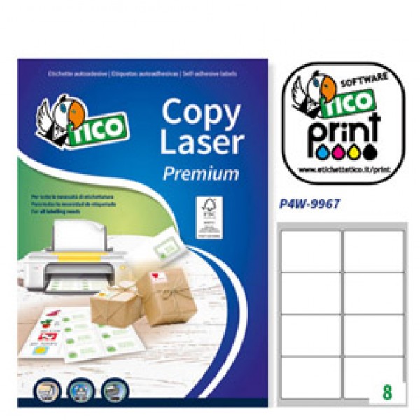 Etichetta adesiva LP4W bianca 100fg A4 99,1x67,7mm (8et/fg) Laser Tico