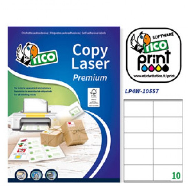 Etichetta adesiva LP4W bianca 100fg A4 105x57mm (10et/fg) Laser Tico