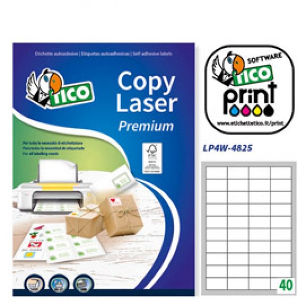 Etichetta adesiva LP4W bianca 100fg A4 48,5x25,4mm (40et/fg) Laser Tico
