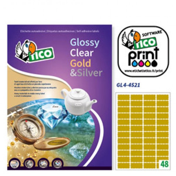 Etichetta adesiva GL4 ovale oro satinata 100fg A4 45x21mm (48et/fg) Tico