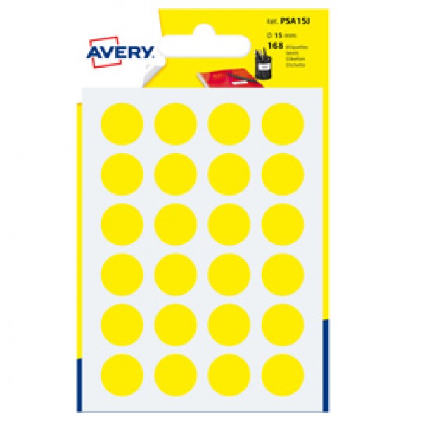 Blister 168 etichetta adesiva tonda PSA giallo Ø15mm Avery