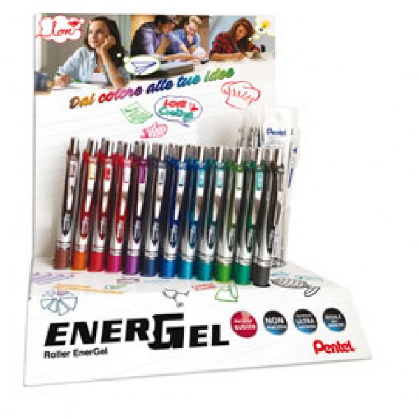 0022110 Espositore 42pz Energel XM + 30 refill in colori assortiti PENTEL