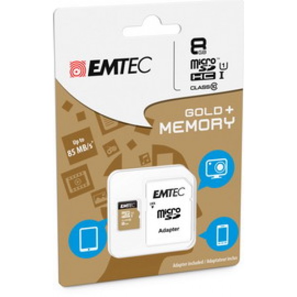 MICRO SDHC EMTEC 8GB CLASS 10 GOLD + CON ADATTATORE